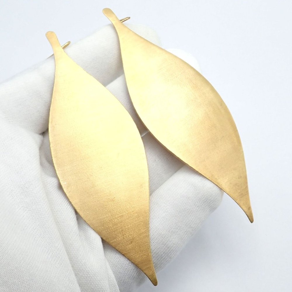 Rare Authentic H. Stern 18k Yellow Gold Large Giant Leaf Dangle Earrings - Picture 5 of 10